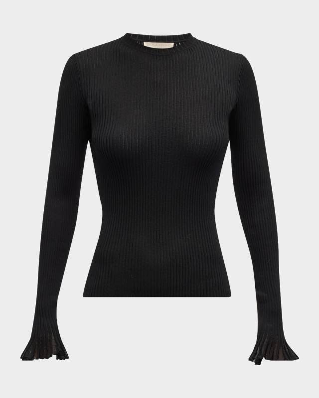 Aster Ribbed Ruffle-Cuff Top